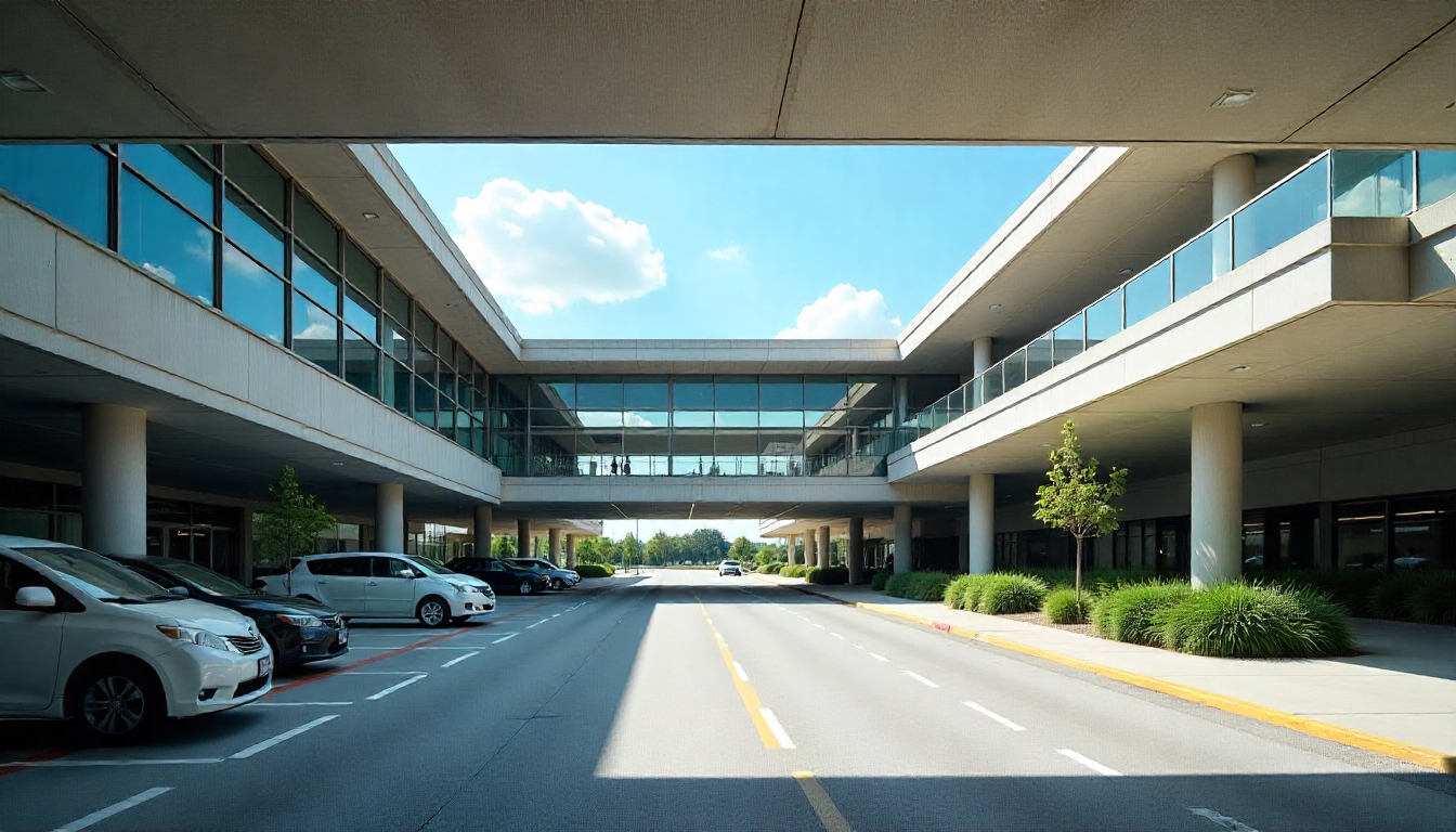 A clear, well-lit photograph of the entrance to the main multi-story parkade at the airport