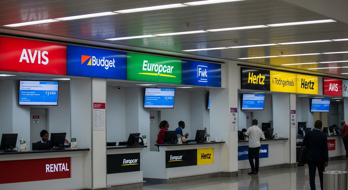 helpful photograph of the car rental counters or signage at King Shaka Airport